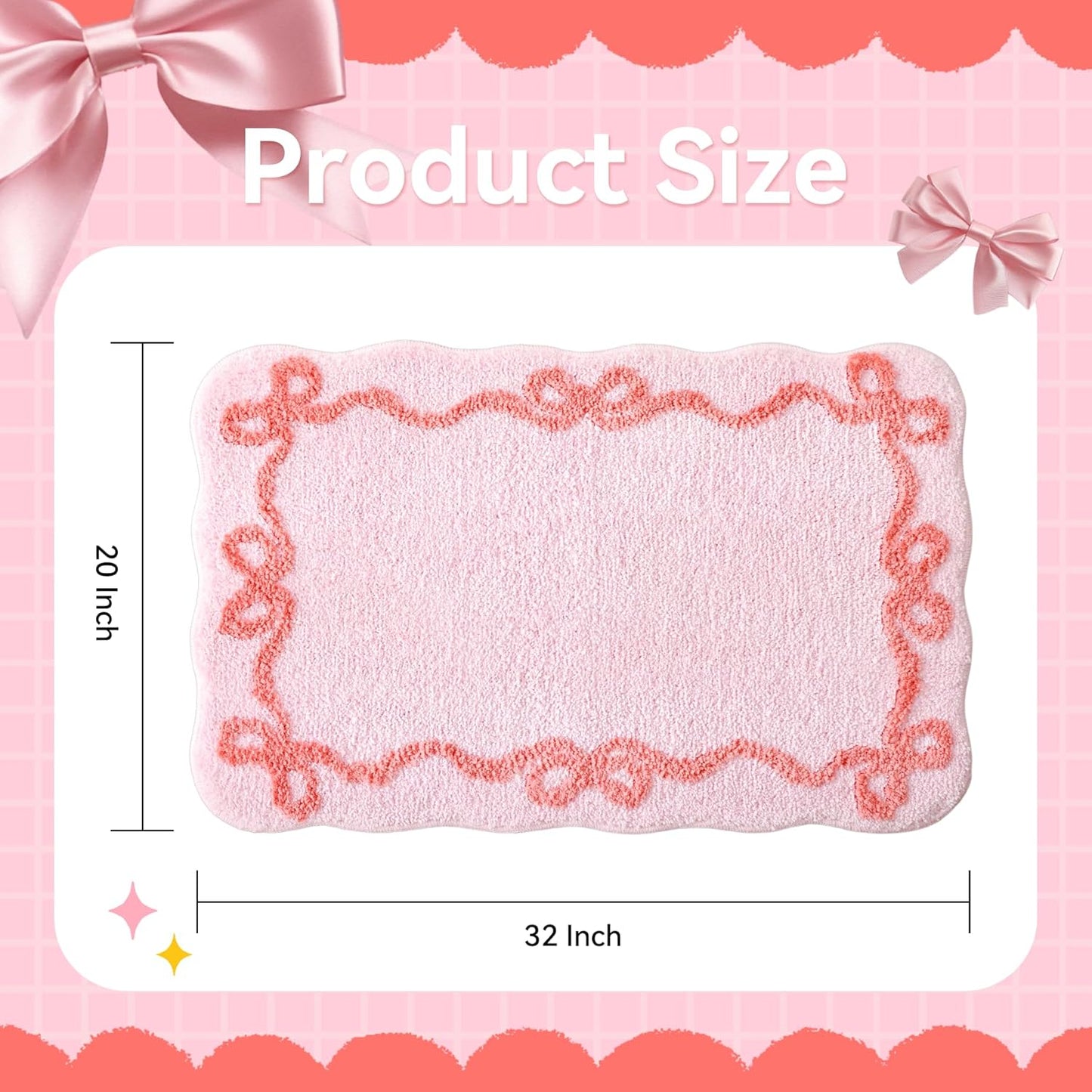 TRUEDAYS Pink Bow Bathroom Rugs - Cute Bow Bath Mat Small Non Slip Bath Mat, Super Soft & Absorbent Bath Rugs for Bathroom Decor, Tub, Vanity Floor