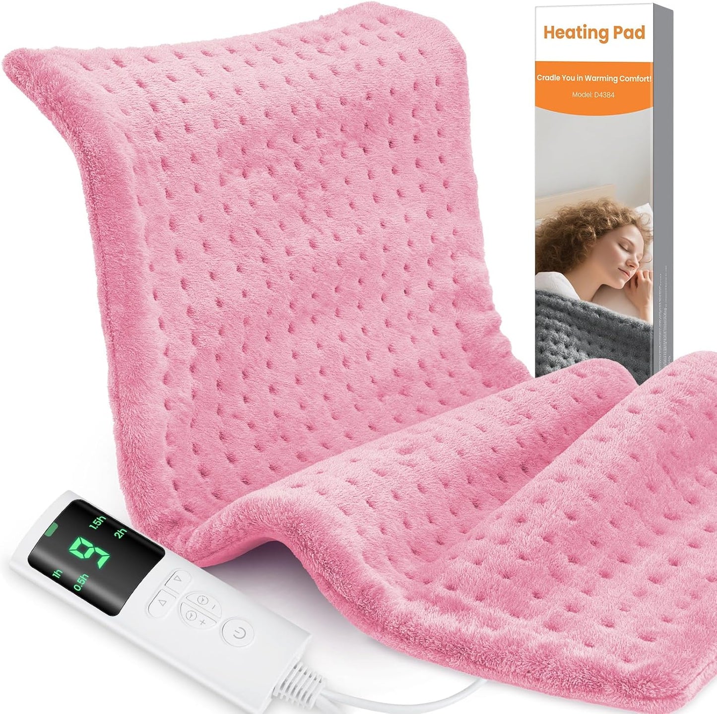 Heating Pad for Back Pain, 17"x33" Electric Heat Pad with 9 Heat Levels & 4 Auto-Off Timers, Portable Heating Pad for Period Cramps, Shoulder, Neck, Machine Washable, Gifts for Women Men, Pink