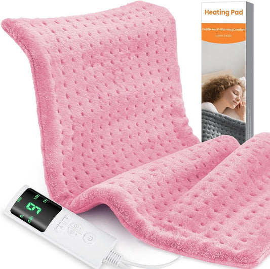 Heating Pad for Back Pain, 17"x33" Electric Heat Pad with 9 Heat Levels & 4 Auto-Off Timers, Portable Heating Pad for Period Cramps, Shoulder, Neck, Machine Washable, Gifts for Women Men, Pink