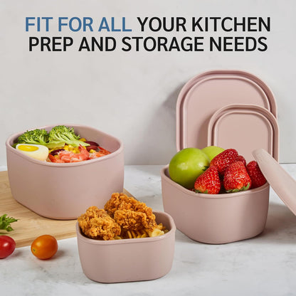 ISSEVE 12Pcs/Set Nesting Silicone Food Storage Containers with Lids, BPA Free Reusable Meal Prep Silicone Containers Airtight, Freezer Dishwasher Safe (33.8oz, 20oz, 10oz, 6.7oz, 1.3oz) (Pink)