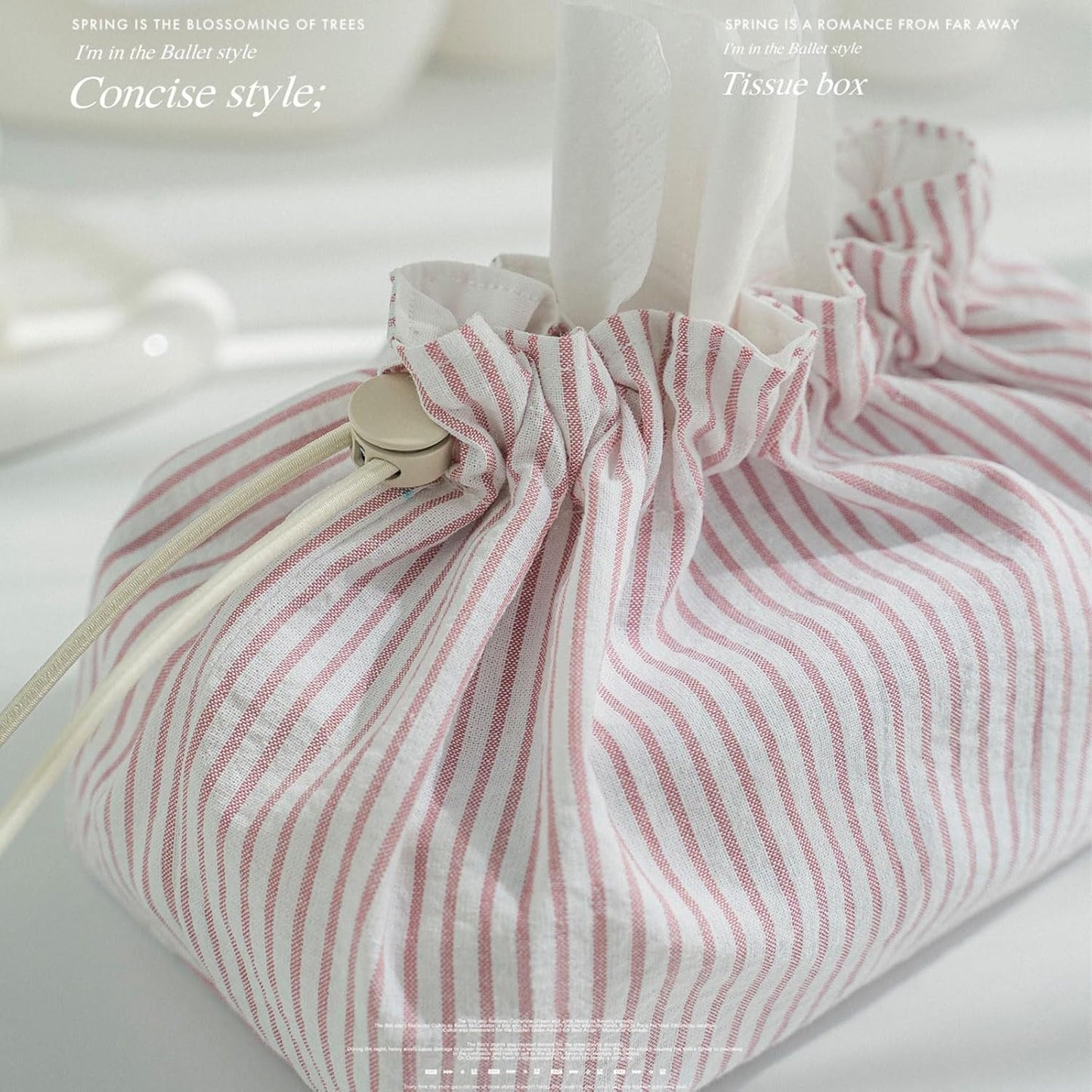 Fabric Tissue Box Cover with Handle, Pink Striped Cotton Tissue Holder for Home, Office, Bedroom, Car – Decorative Washable Tissue Case