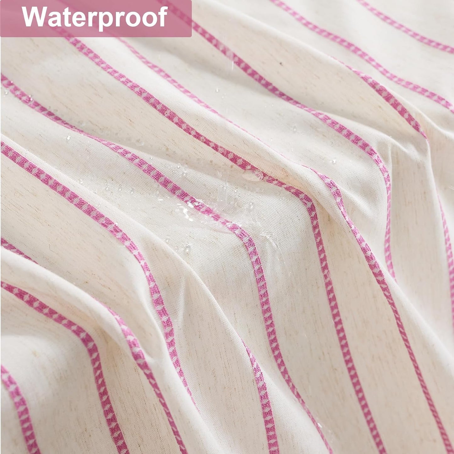 PROCIDA Pink Shower Curtain-Stripeddot Striped, 72x72 Inch Yarn Dyed Linen Blend Cloth Fabric Bathroom Curtain with 12 Metal Hooks, Bath Curtain for Modern Farmhouse Bathrooms