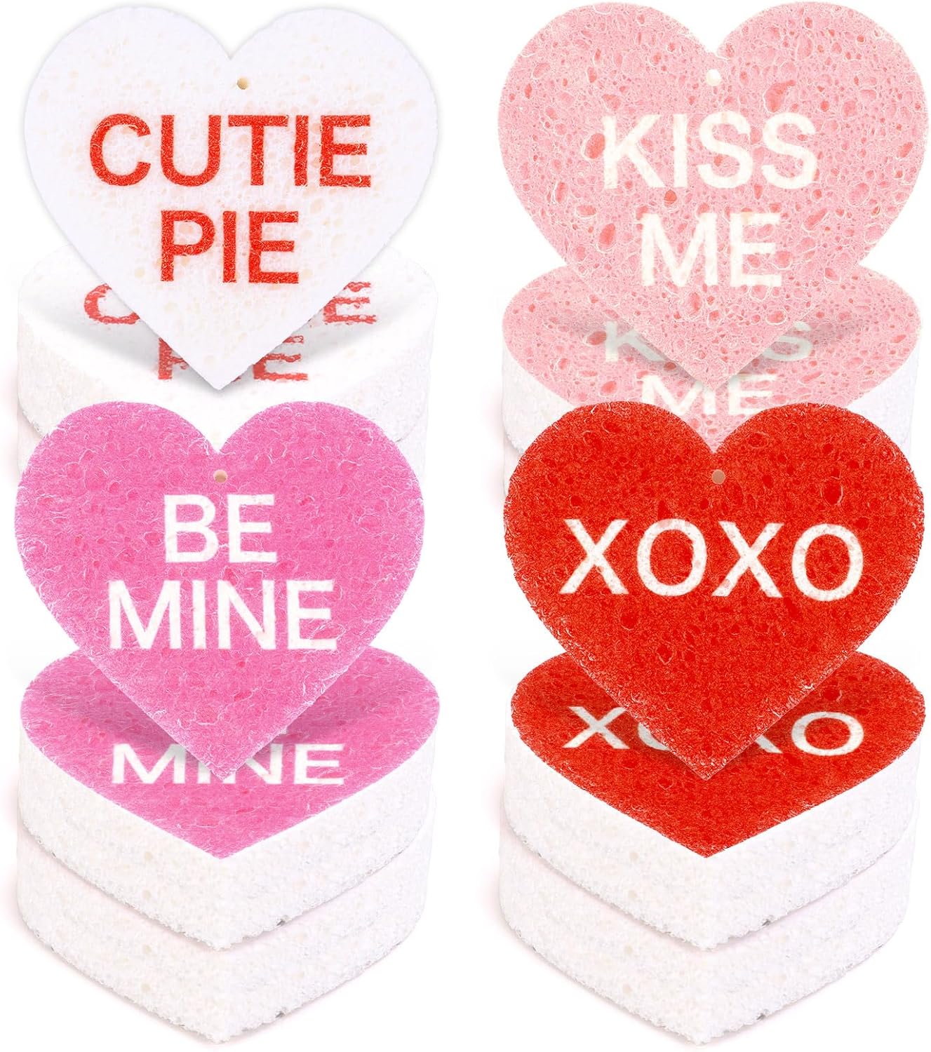 Whaline 8Pcs Valentine’s Day Kitchen Sponges Water Absorbing Dish Washing Sponge Red Pink Conversation Heart Non Scratch Cleaning Scrub Sponges for Holiday Home Kitchen Bathroom