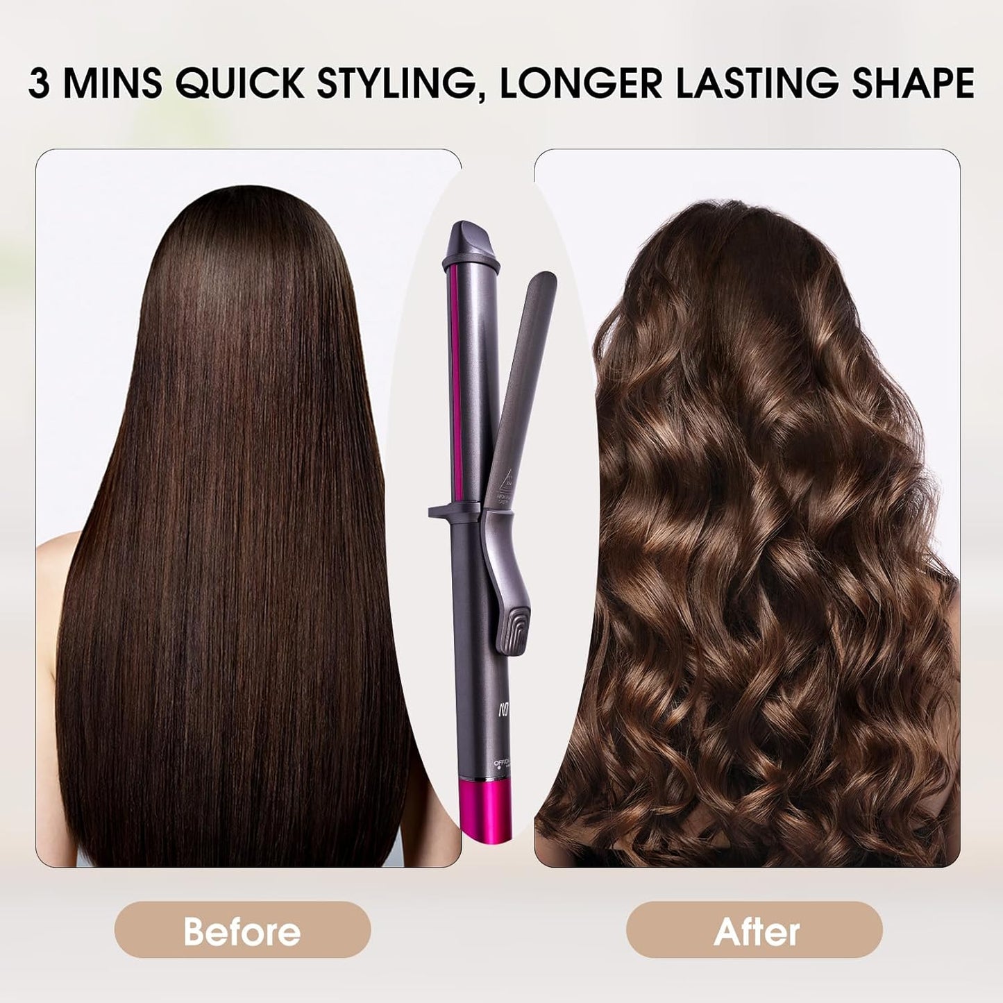 Nycoba Curling Iron, 1 1/4 Inch Hair Curling Wand with Ceramic Coating, Professional Hair Curler, Fast Heating up to 430°F, Wide Voltage for Worldwide, 60 Mins Auto Off, Pink