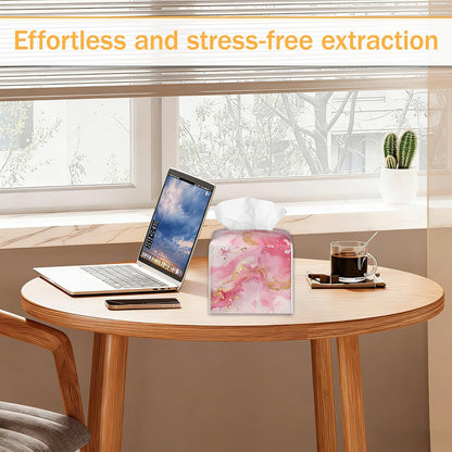 Blue Pink Gold Liquid Marble 2 Pcs Tissue Box Holder Square Tissue Box Cover Facial Cube Napkin Organizer Dispenser for Bedroom Office Bathroom Decor
