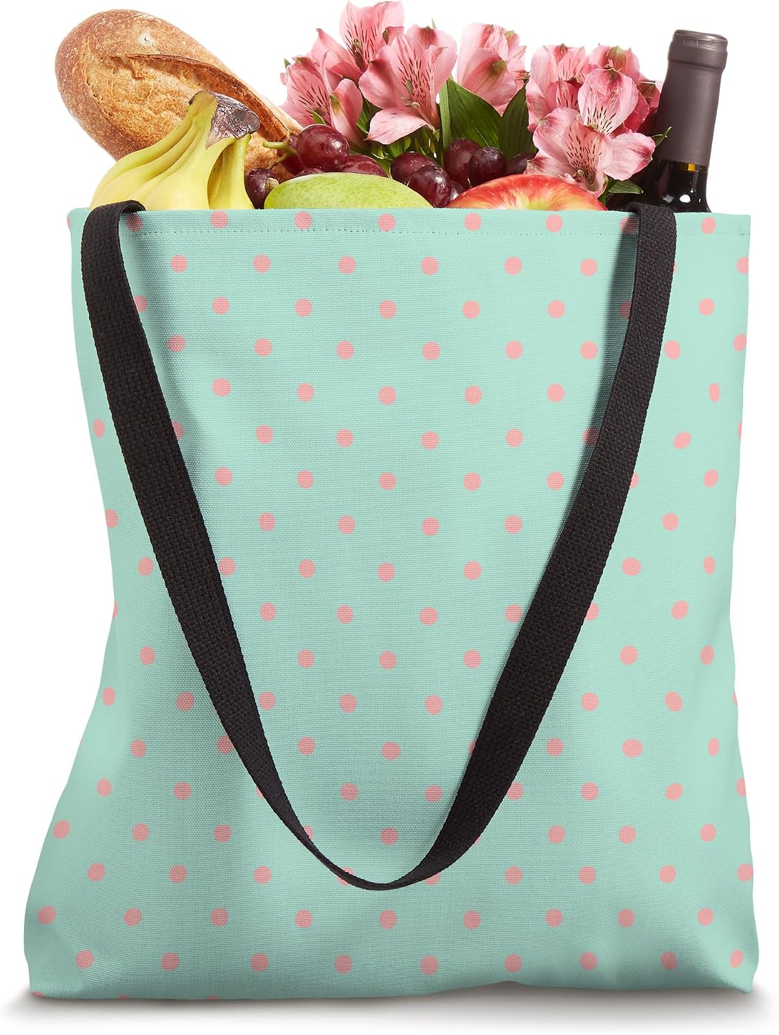 Peach Pink Tiny Polka Dot Pattern Cute Aesthetic Light Blue Tote Bag