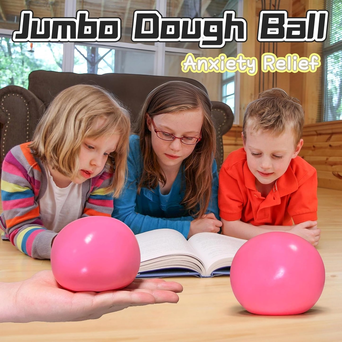 Giant Squishy Stress Balls for Kids and Adults - 4-Inch Jumbo Squishy Toys Dough Stress Ball, Stretchy Squeeze Fidget Toys for Boys, Girls, Birthday Gift, Easter Basket Stuffers (Pink)