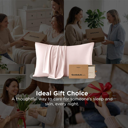 Bedsure Cooling Pillowcase for Hot Sleepers, Silk Like Pillow Case Queen Size Set of 2, Reduce Wrinkles & Frizz-Free Hair, Infused with HA & Ceramides for Skin, Hidden Zipper, Queen, Pink