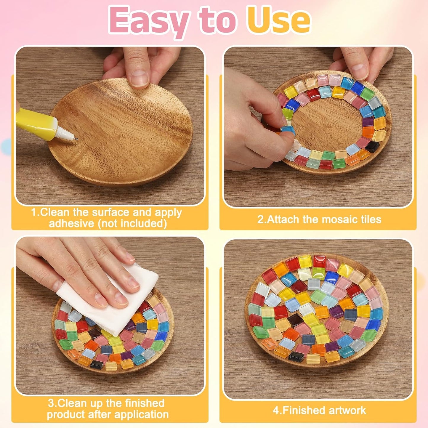 uxcell 300Pcs Glass Mosaic Tiles, 300g Square Crystal Mosaic Glass Crafts Supplies Ceramic Tiles for Crafts Bulk Picture Frames Flowerpots Home Art Decor (0.4 x 0.4 Inch, Peach)