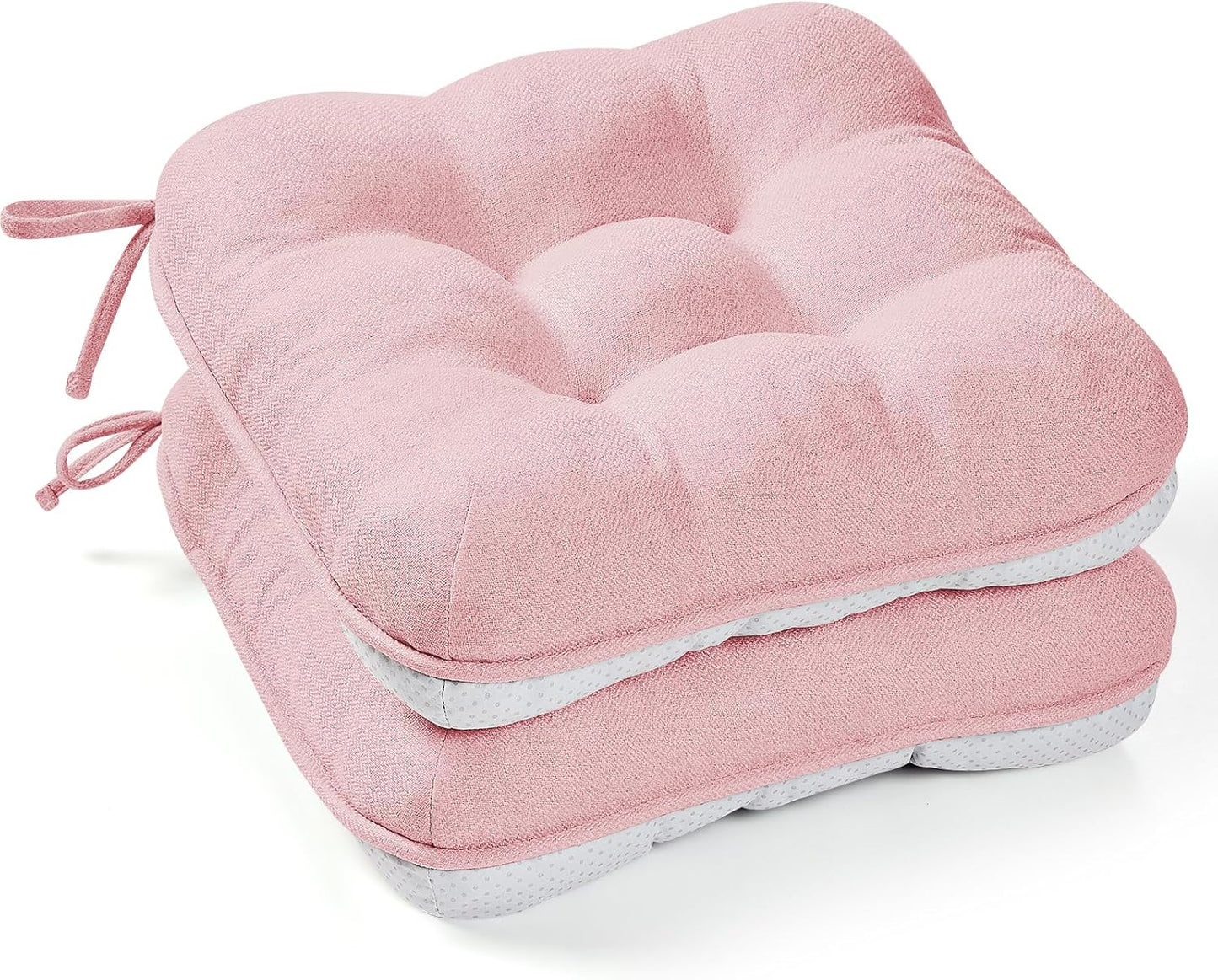 BETU Pink Chair Cushions for Dining Chairs Set of 2,3.5" Thick Kitchen Table Chair Pads with Ties,Non Slip Backing and Covers, Seat Cushion for Dining Room,Bar,Patio Chairs,15.5"X15.5"X3.5",Pink