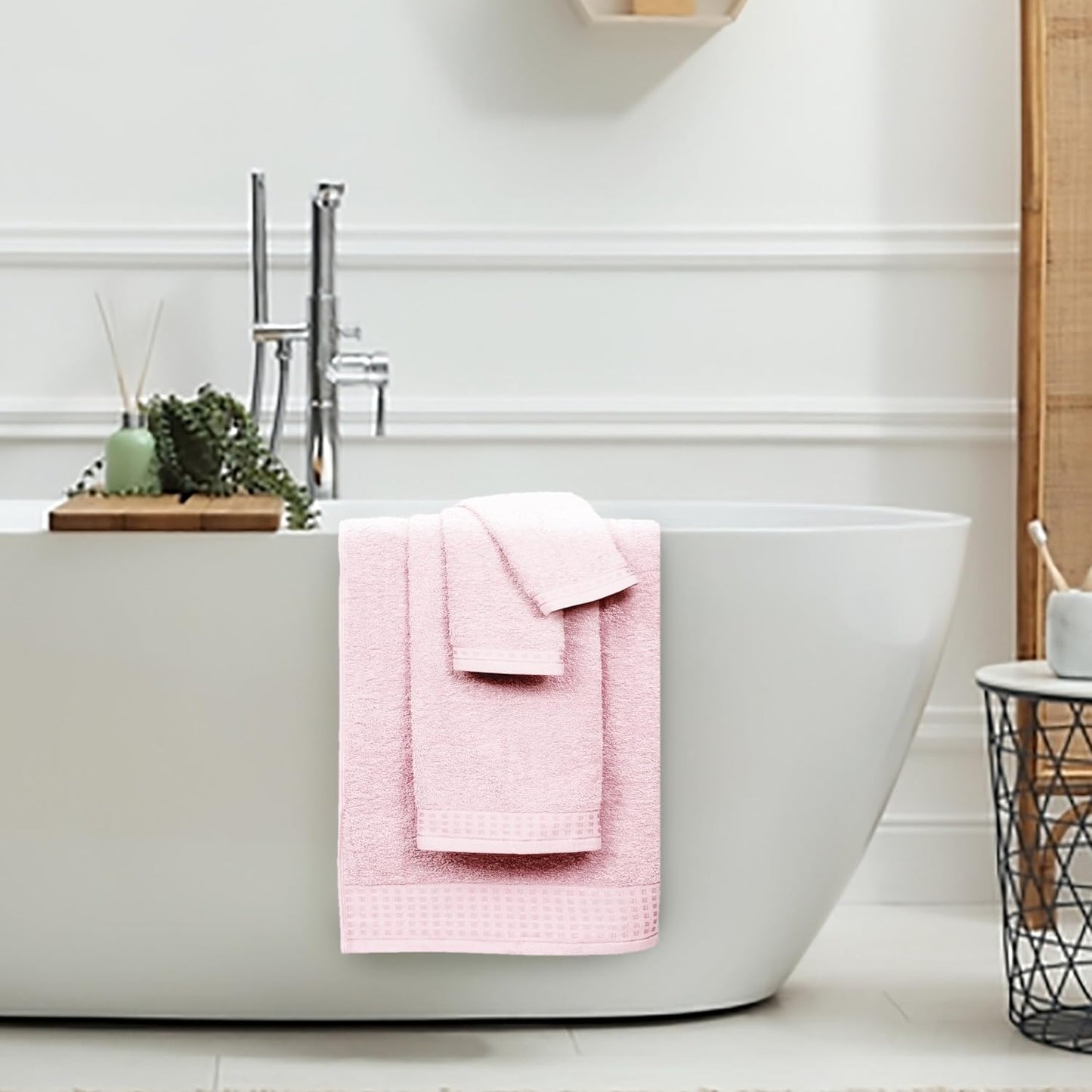 GLAMBURG 100% Cotton Ultra Soft 6 Pack Towel Set, Contains 2 Bath Towels 28x55 Inches, 2 Hand Towels 16x24 Inches & 2 Wash Coths 12x12 Inches, Compact Absorbent Lightweight & Quickdry - Pink