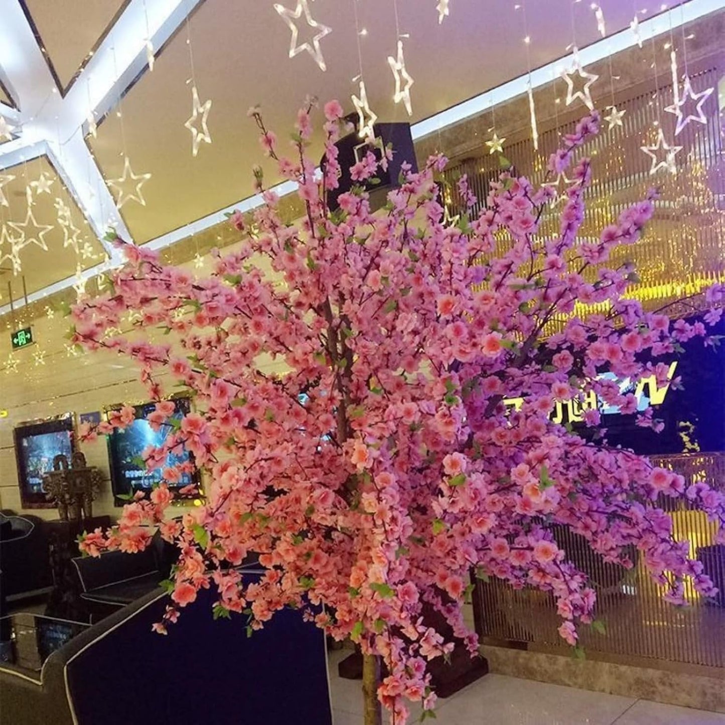 10PCS Artificial Cherry Blossom Flower Branches, 25.6 Inch Silk Spring Peach Blossom Bouquet Fake Flower Stems Arrangement for Wedding Home Decoration (Yellow)