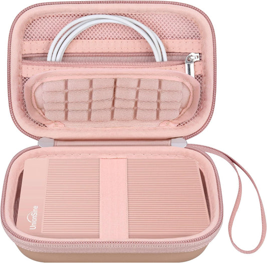 Canboc Hard Case for UnionSine 250GB 320GB 500GB 750GB 1TB 2TB Ultra Slim Portable External Hard Drive HDD, Zipper Mesh Bag fit Flash Drives, USB Cable, SD Card, Rose Gold