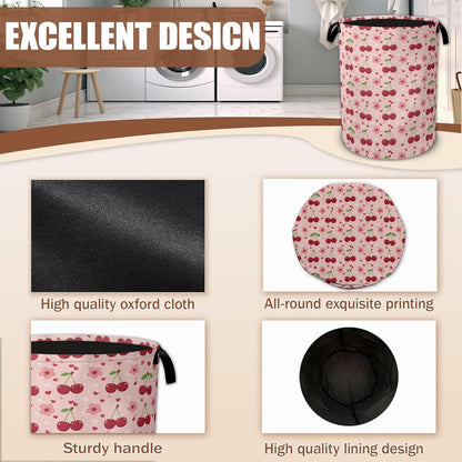 Cherry Flower Laundry Basket,Waterproof Foldable Pink Laundry Hamper,Dirty Clothes Laundry Basket, Linen Bin Storage Organizer Collection 16" x 20.8"