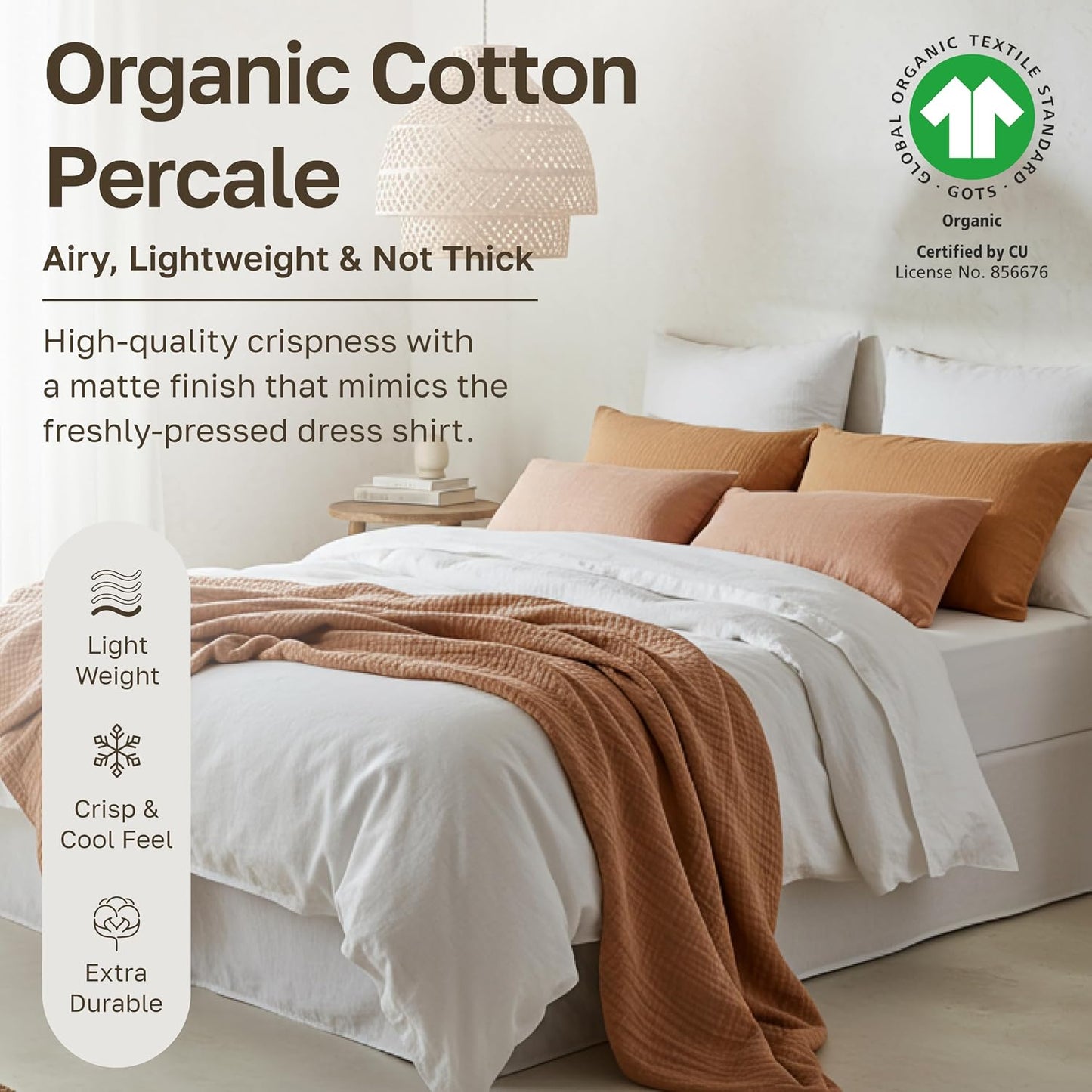 California Design Den California King Sheets Set - Soft 100% Organic Cotton, Deep Pockets, Crisp Percale Cotton Sheets, Breathable and Durable Bedding Set (Pink - Chalky Tone)
