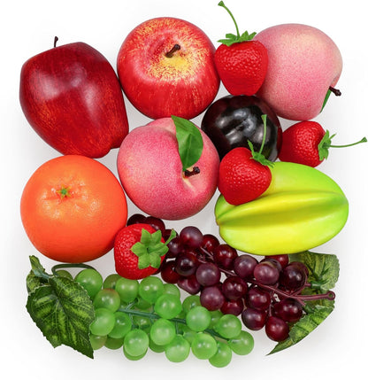 Fake Fruits Pack, Artificial Fruits Decoration Lifelike Fake Mixture Fruits for Home Decor, Simulation Faux Fruit Prop for Photoshoot, Artificial Apples Peaches Grapes Strawberries, 13 Pieces/Set