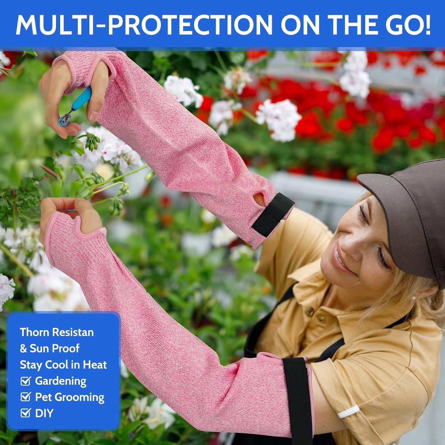Cut Resistant Arm Guards with Thumb Hole for women, Gardening Sleeves for Kitchen, Welding, Pet Grooming, Family-Safe Arm Protectors, 1 Pair, Durable & Comfortable(Pink)