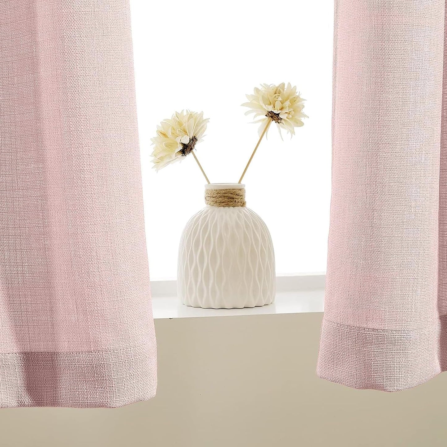 jinchan Casual Weave Valance Curtains for Kitchen Living Room Bathroom 18 Inch Linen Textured Semi-Sheer Window Valance Privacy Farmhouse Country Half Window Curtains 1 Panel Rod Pocket Pink
