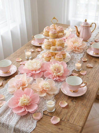 Pink Blush Peach Crepe Paper Flower for Wall Decor Girls Birthday Party Backdrop Baby Shower Nursery Room Decoration Pack of 9