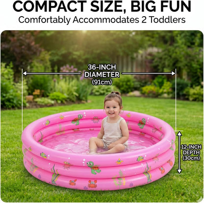 Baby Pool for Toddlers 1-3 with Bubble Bottom, Inflatable Kiddie Pool for Kids with Easy Drain Plug, Small Blow Up Pool for Backyard Summer Water Play, Durable Kids Swimming Pool (Pink)
