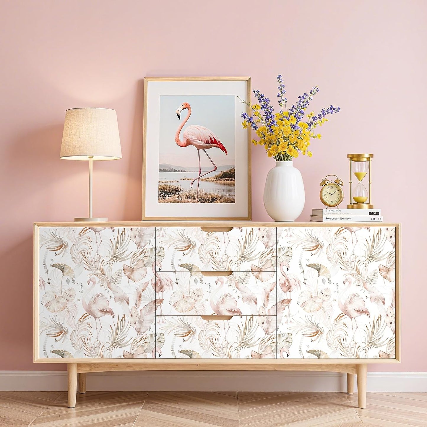 Livelynine Tropical Beach Wallpaper Peel and Stick Light Pink and Green Wallpaper Flamingo Tropical Banana Palm Leaf Pink Contact Paper Removable Girly Cute Wallpapers Girls Room Nursery 17.5x78.8