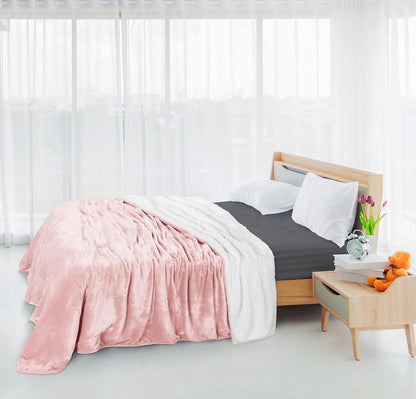 Utopia Bedding Sherpa Blanket Full Size (Pink, 90x84 Inches) - Soft Lightweight Plush Fleece Reversible Blanket for Bed, Sofa, Couch, Camping and Travel