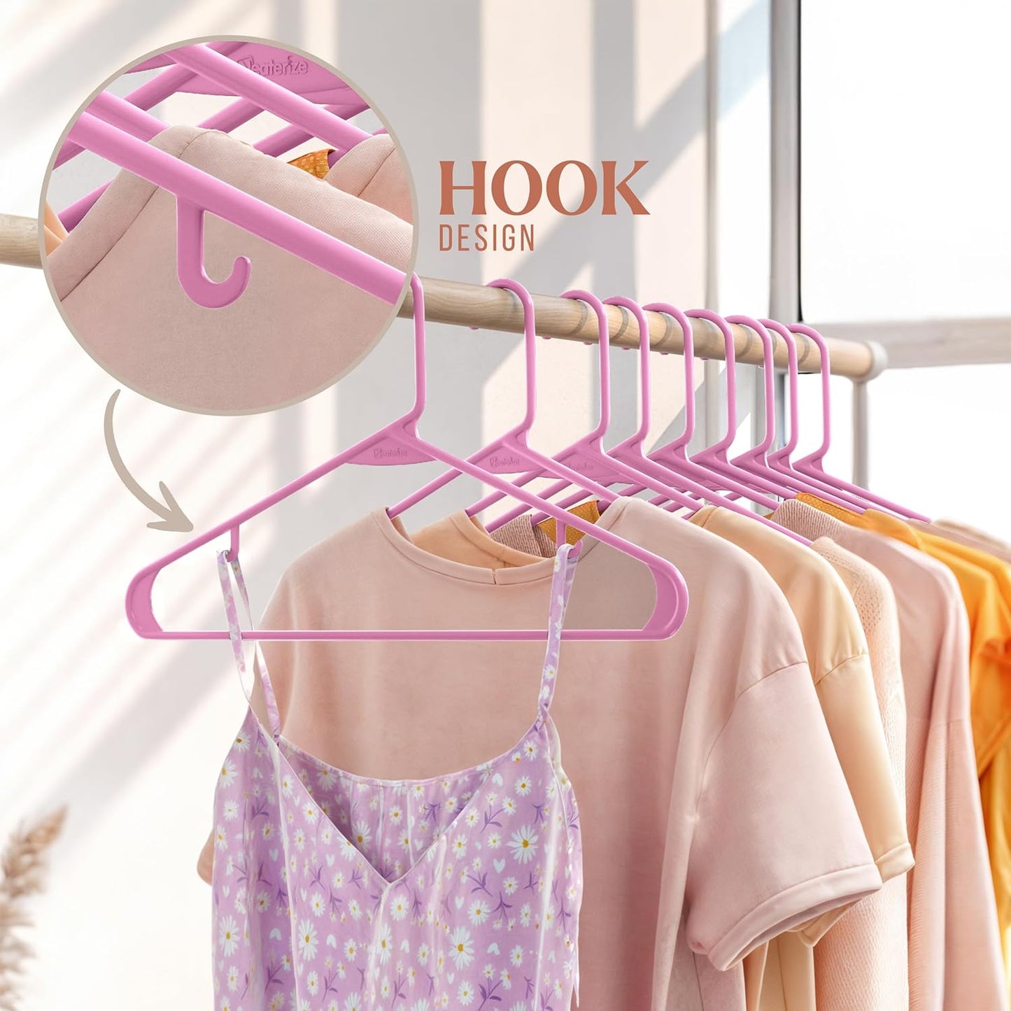 Plastic Hangers 50 Pack Pink - Clothes Hangers - Makes The Perfect Coat Hanger and General Space Saving Hangers for Closet and New Apartment Essentials - Percheros Ganchos para Colgar Ropa Hangars