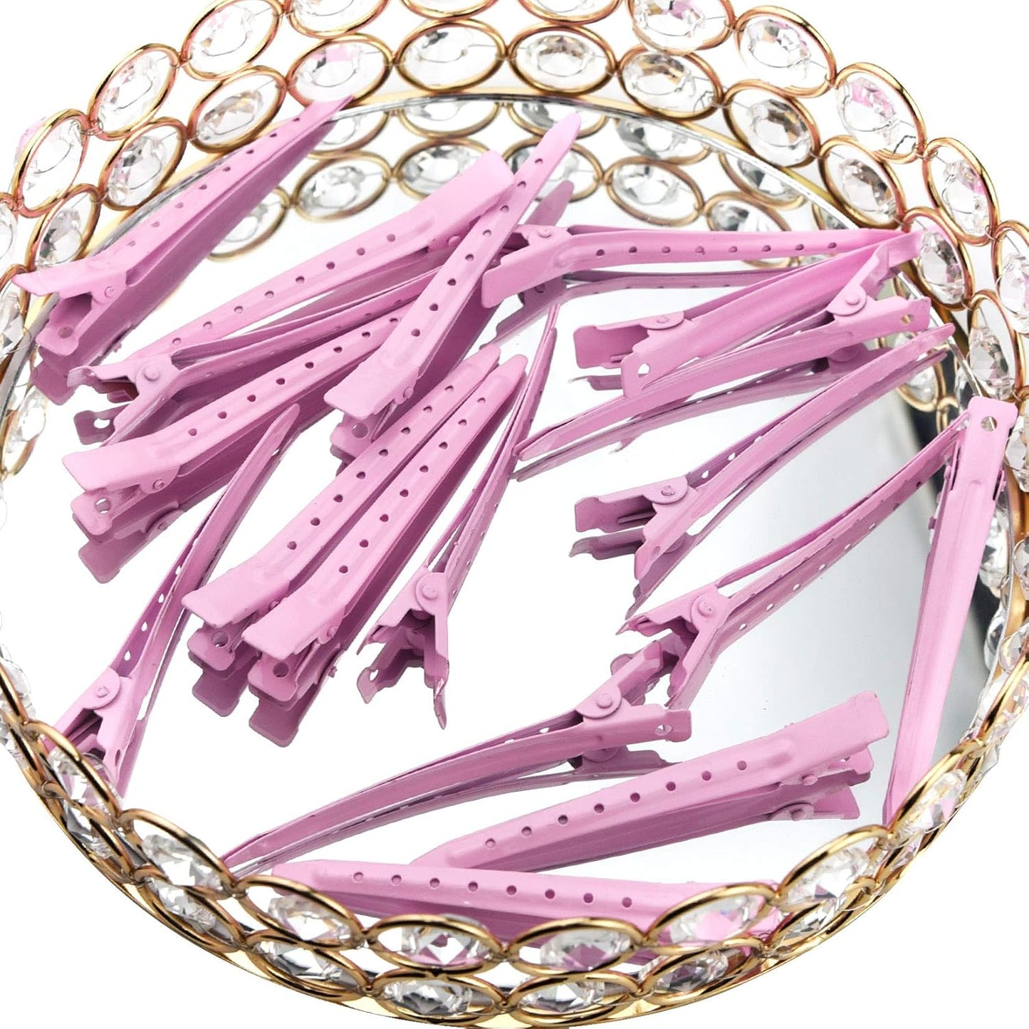 24 Packs Duck Bill Clips, Bantoye 3.35 Inches Rustproof Metal Alligator Curl Clips with Holes for Hair Styling, Hair Coloring, Pink