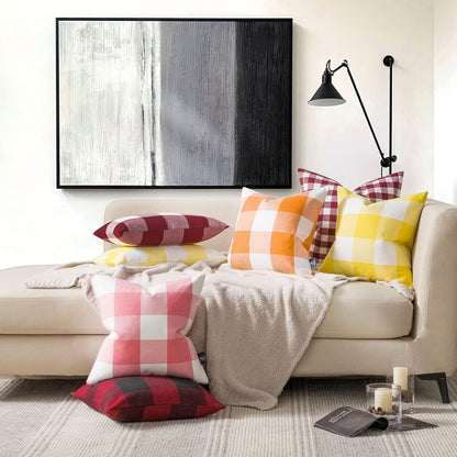 Phantoscope Pack of 2 Gingham Buffalo Check Plaid Throw Decorative Pillow Cover Outdoor Indoor Throw Pillows Farmhouse Square Pillow Cases for Home Decor Pink,18 x 18 Inches