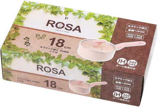 Pearl Metal Rosa HC-730 Pot, Single Handed Pot, 7.1 inches (18 cm), Glass Lid Included, Induction Compatible, Ceramic Coating Coating