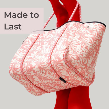 POPUPS Large Neoprene Tote Bag for Women - Everyday Designer Handbag for Travel Work and Beach with Pockets and Zipper Pouch