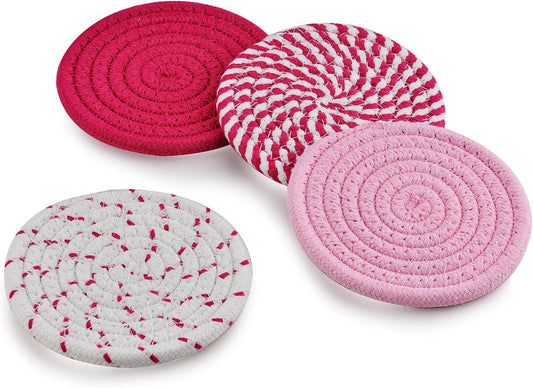 RICHCEE 4 Pcs Coasters for Drinks,Coasters for Coffee Table,4 Colors Absorbent Coaster for Home Decor Tabletop Protection Suitable for Kinds of Cups,Housewarming Gift,4.3 Inch(Pink)