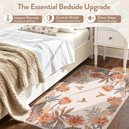 Beeiva Floral 3x5 Area Rug for Entryway - Washable Pink Boho Bedroom Rug, Stain Resistan Border Flower Print Small Throw Rugs Carpet for Living Room Kitchen Home Aesthetic Décor(Beige,3'x 5')