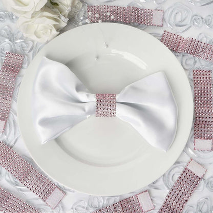 Efavormart 10 Pack Pink Diamond Rhinestone Napkin Ring with Self Adhesive Strip for Wedding Banquet Party
