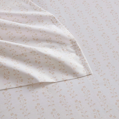 Martha Stewart - Queen Size Sheets Set, Crisp & Tailored Cooling Sheets w/a Naturally Smooth Cotton Percale Lightweight Feel - Bed Sheets with Matching Pillowcases & Fitted Sheet (Ditsy Vine Pink)
