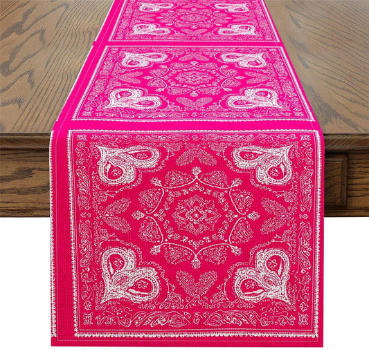 Rose Pink Damask Table Runner Luxurious Vintage Floral Decor Table Runners for Kitchen Dining Room Exotic Paisley Heart Decor Dresser Runners for Home Party Decor 72x13 Inch