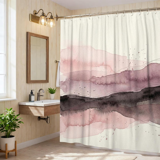 Abstract Shower Curtain, Modern Minimalistic Waves Splash None Peach Waterproof Fabric Toile Cloth Shower Curtains for Bathroom Bathtub Apartment Decor 72x72 Inch