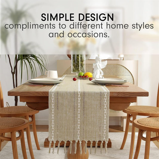 Cotton Linen Table Runner 33×160cm – Handmade Tassel Table Mat for Coffee Table & Home Decoration，Light Peach Color