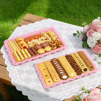 4 Pack Plastic Serving Tray for Party, 14.5 x 9.4 Inch Heavy Duty Platters for Party Buffet Wedding (Pink)