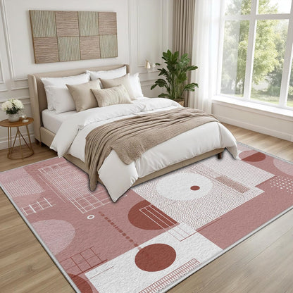 Geometric Checkered Circle Pattern Area Rugs 4x6 ft Abstract Modern Shag Rug Mid Century Peach Rugs Washable Non Slip Low Pile Soft Carpet for Indoor Dorm Bedroom Bathroom Dining Room
