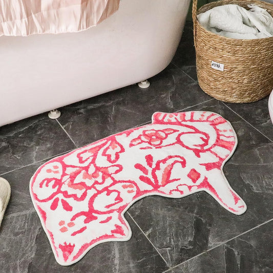 Tinideya Delft Cat Shape Bath Rug Cat Shaped Bathroom Mat 23" x 32" Rugs for Home Decor Cute Soft Tufted Mats Non Slip Absorbent Floor Carpet for Bedroom Porch Kitchen (Pink)