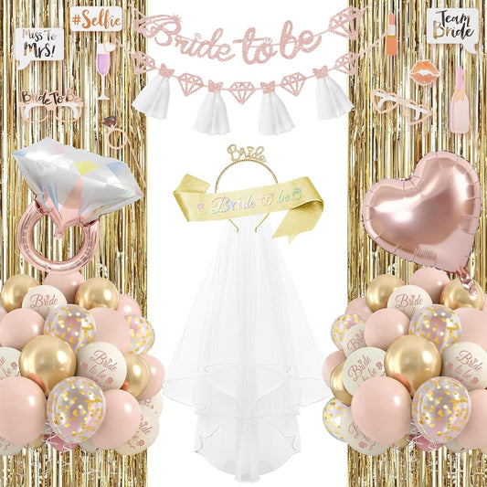 Bachelorette Party Decorations, Bride To Be Decorations, Bridal Shower Decorations with Bride to Be Banner, Bridal Sash, Fringe Curtain, Bride Glasses for Pink Bachelorette Party Decorations