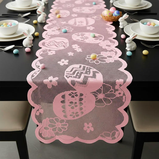 Easter Lace Table Runner, 70.9x13.4 in Pink Easter Lace Table Runner for Dining