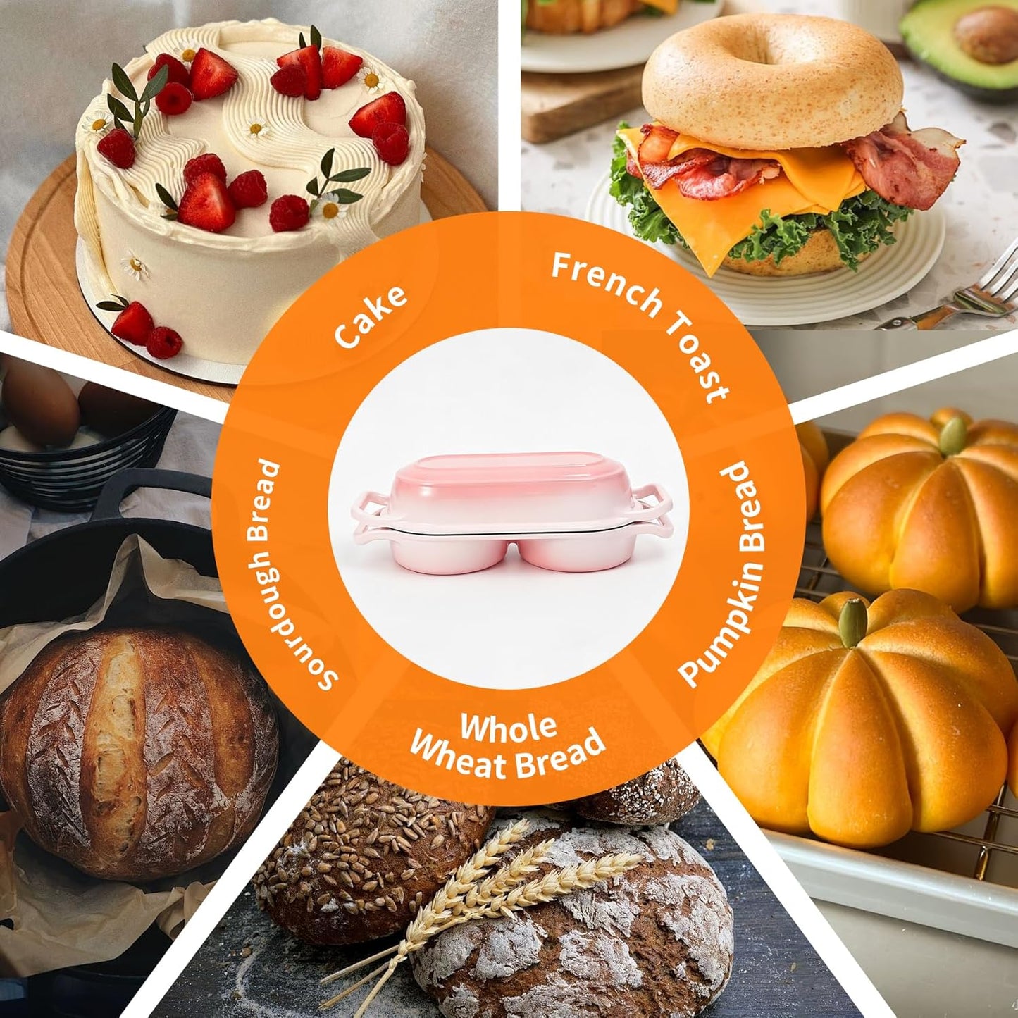 Double Dutch Oven for Sourdough Bread Baking – Enamel Cast Iron Bread Baker, Bake Two Different Artisan Loaves at Once DIY, Multi-Purpose for Bread, Cooking & Roasting, 500°F Oven Safe