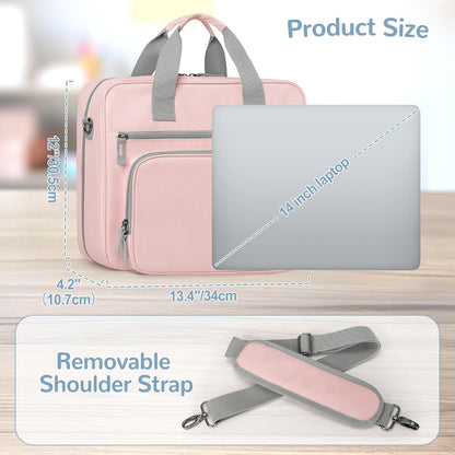 Yarwo 3 Ring Zipper Binder with Pencil Pouch, Expanding File Organizer with Padded Sleeve Fit for 14 Inch Laptop, Portable Document Organizer Bag for Home, College, Office Supplies, Pink