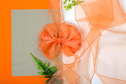 MDS® Pack of 10 Organza Chair Sashes for Wedding Decoration, Reusable Sheer Chair Bows for Banquet Chair Cover, Reception, Bridal Shower, Baby Shower, Birthday Party & Special Events - Peach