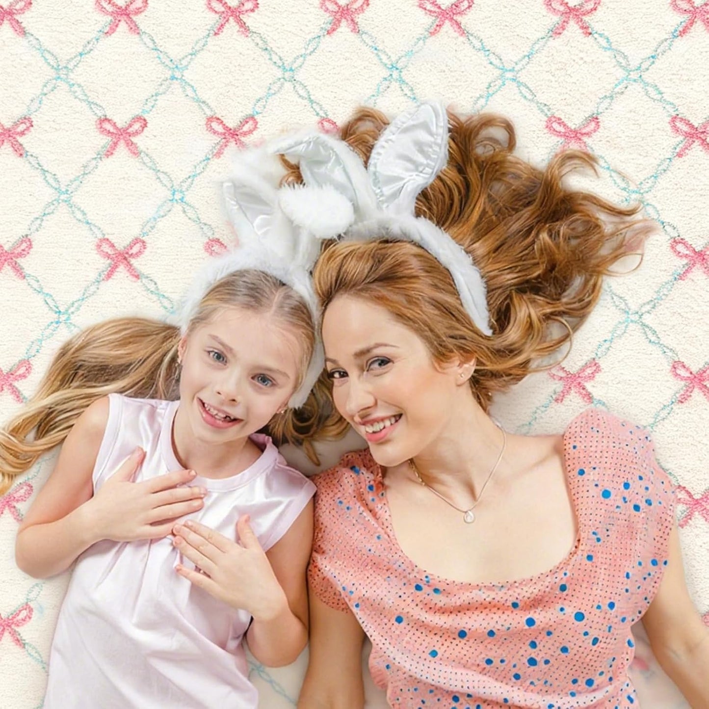 Drydiet Rug Boho Area Rugs 4'x6' Cute Sweet Scalloped Throw Rugs Aesthetic Soft Bedroom Carpet for Living Room Dining Playroom Nursery Family Indoor Dorm(Pink Bow)