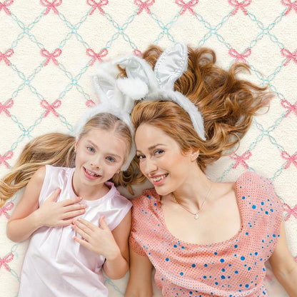Drydiet Rug Boho Area Rugs 4'x6' Cute Sweet Scalloped Throw Rugs Aesthetic Soft Bedroom Carpet for Living Room Dining Playroom Nursery Family Indoor Dorm(Pink Bow)