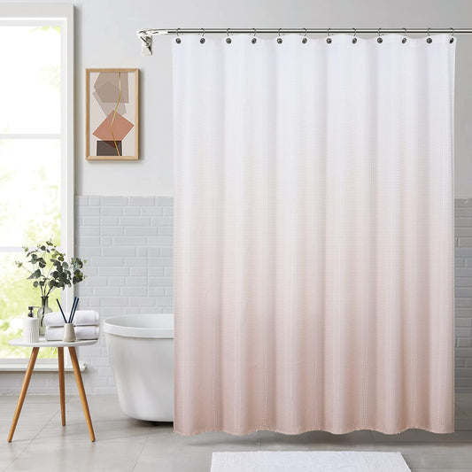 Central Park Pink Ombre Waffle Weave Shower Curtain Water Resistant Decorative White to Blush Pink Gradient Print Bathroom Spa Hotel Fabric Shower Curtain Liner with 12 Grommets, 70"x72"