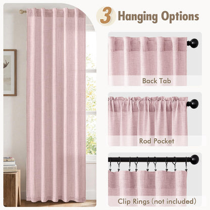 MIULEE Faux Linen Curtains 84 Inch Length 2 Panels Natural Light Pink Semi Sheer Curtain with Back Tab Rod Pocket, Light Filtering Window Privacy Burlap Drapes for Living Room Bedroom 42W x 84L